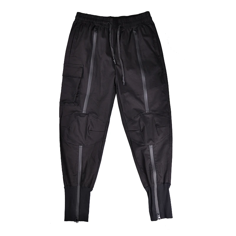 Men\'s New Male Black Functional Casual Harem Pants Small Feet Loose Pressure Glued Zipper Ninja Pants High Street Beam Overalls