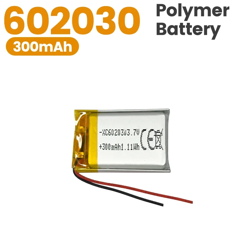 602030 300mAh Lithium Rechargeable Battery 3.7V Li-ion Polymer Battery for Bluetooth Headset Speaker Monitor Self-Timer PH2.0