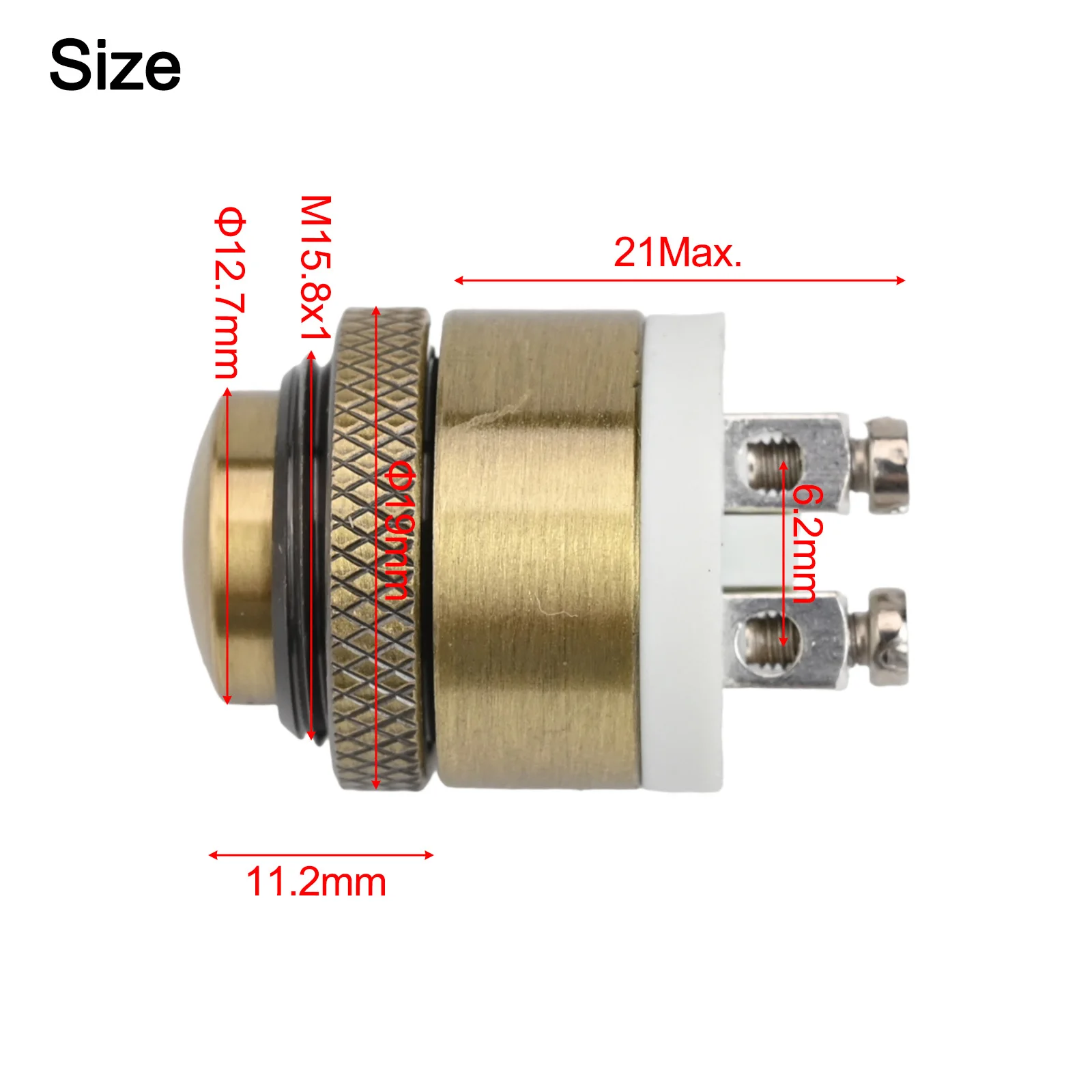 Round Brass Doorbell Button 16mm Mounting Size for Security Gate Systems 36VDC 2A Momentary Push Button with IP40 Protection