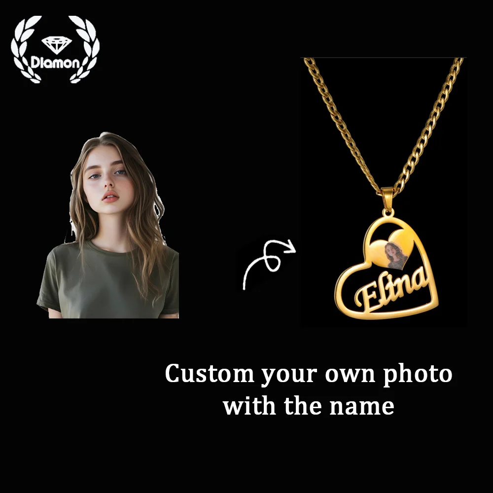 

Алмазная фотография на заказ с именем, ожерелье из нержавеющей стали, персонализированный медальон с памятью, женское ожерелье, ювелирные изделия, подарки