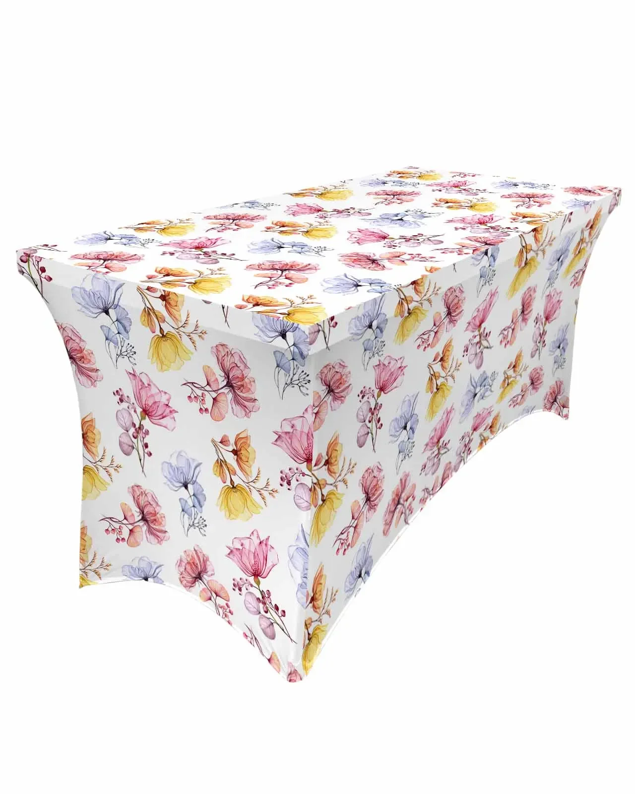 

Watercolor Flowers Transparent Texture Rectangular Elastic Table Skirt Wedding Table Cover Kitchen Dining Table Tablecloth