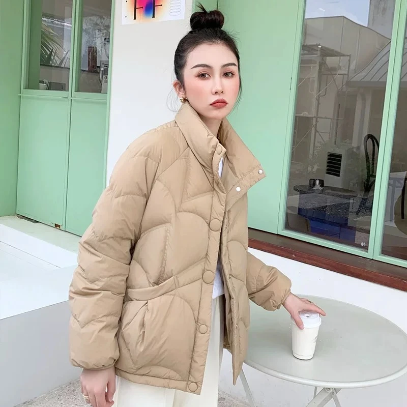 Women Winter Coats Short Down Jackets Simple Solid Casual High-end Puffer Coats Stand-up Collar Thick Warm Snow Outerwears