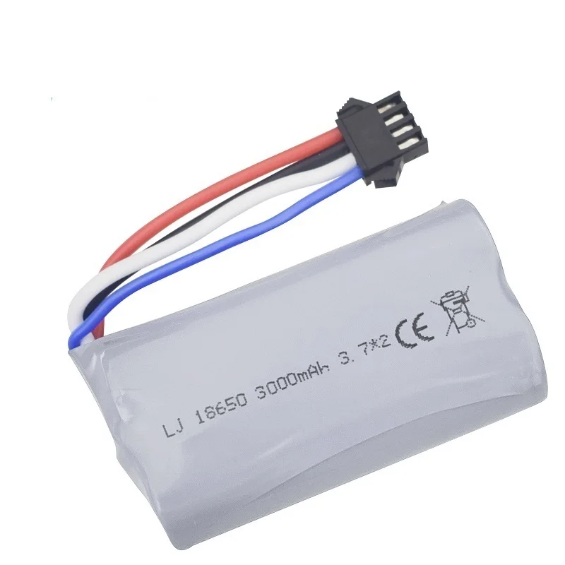 (3.7V *2) 7.4v 3000mah 18650 LiPo Battery with SM-4P for UDI902 UDI007 UDI002 UDI001 HuanQi 961/962 HJ806 RC Boat Spare Parts 2s