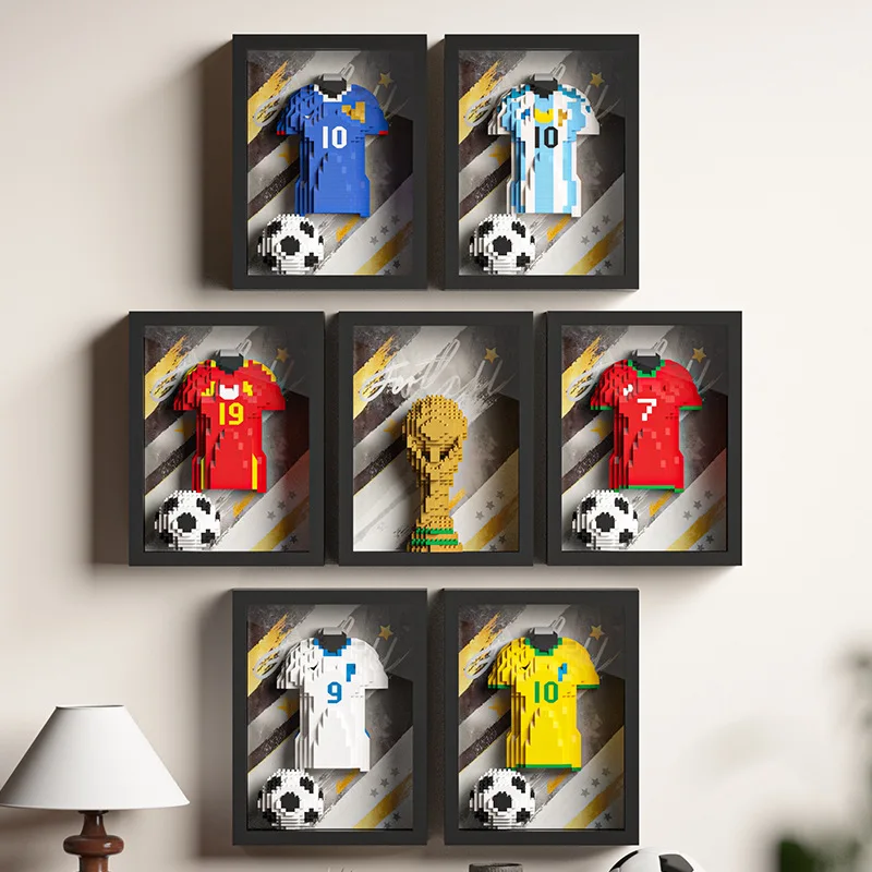 2026 Trophy Football Jersey Building Block Home Display Frame Box Toy Football Fans Collection Periphery Decorative Ornaments