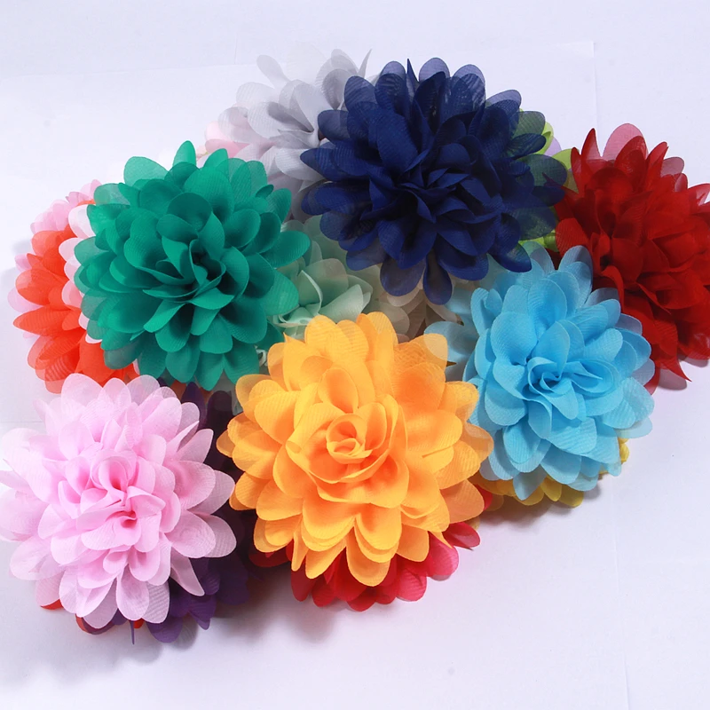 10Pcs 10cm Chiffon Fabric Flowers for Baby Girls Hair Accessories Headbands Wedding Invitation Dress Hat Decoration No Clip