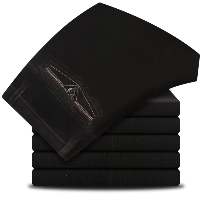 ICPANS Classic Straight Loose Corduroy Pants Men Stretch Summer Business Casual Pants Black Khaki Blue Long Trousers 2019