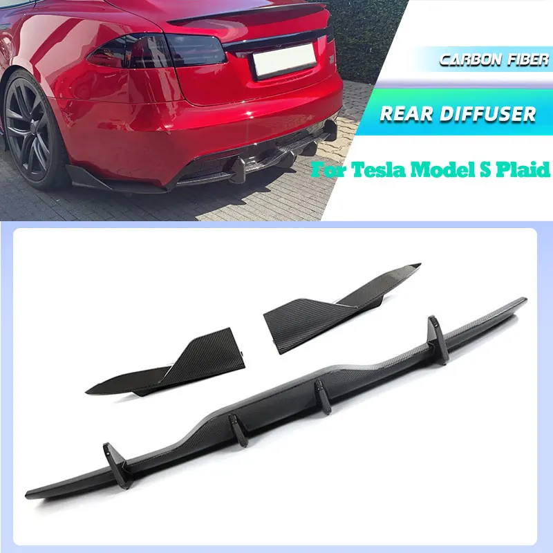 

Full Carbon Fiber Car Rear Bumper Diffuser Lip with Splitters for Tesla Model S Plaid Sedan 2021-2025 Rear Apron Lip Body Kits