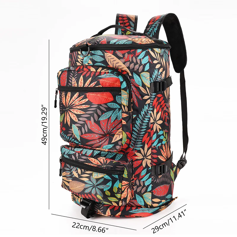 Travel Bucket Backpack Print Luggage Handbags Foldable Maple Leaf Flower Pattern Shoulder Schoolbag Waterproof Fitness Bag