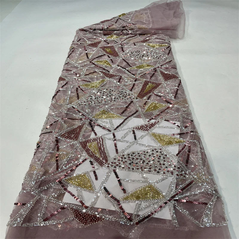 

African Sequin Beaded Lace Fabrics 2023 High Quality Sequence Embroidery French Nigerian Lace Fabric For Wedding Asoebi Party
