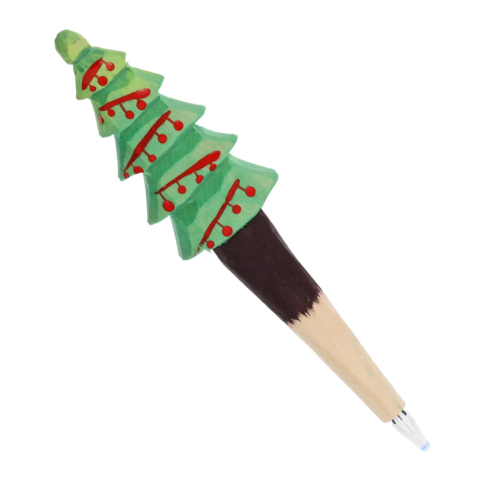 Christmas Themed Gel Pens Handcrafted Wooden Body Lifelike Tree Carving Smooth Black Gel Ink for Children Adults School Office