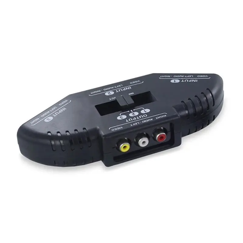 DT21 5X 3-Way Audio Video AV Switch Selector Box Splitter, for TV X-Box DVD Player, No Power Needed, Black Plastic