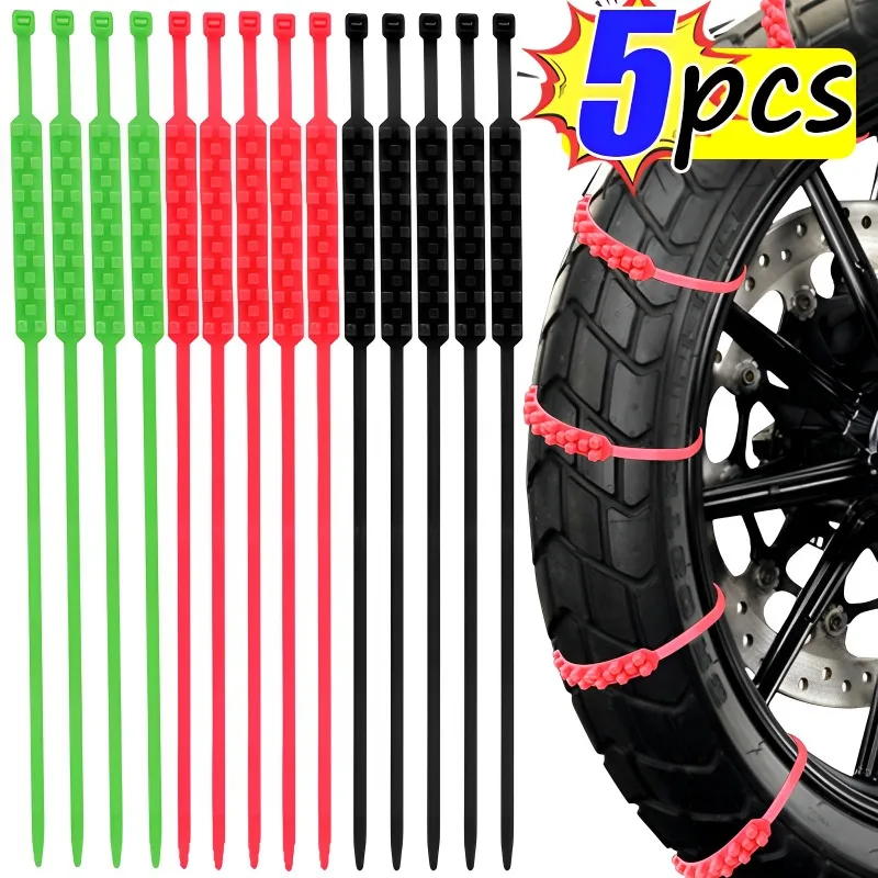 1/5pcs Anti-Skid Snow Chain Motorcycles Bicycles Wheels Tire Non-slip Snow Chains Anti-skid Cable Ties Road Safety Accessories