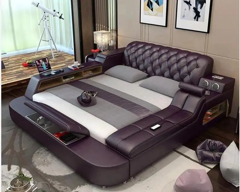 

New Creative Soft Bed with Massage Chair Bedroom with Bluetooth Speaker Large Storage Space Bed