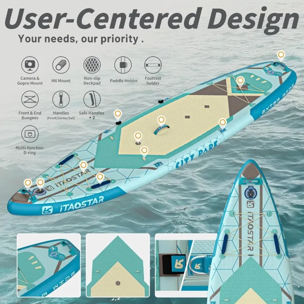 لوح مجداف عريض للغاية مقاس 12 × 35 بوصة للرياضة والخارجية مع مقعد، تروس لوح SUP ممتازة وقفة واحدة، 5 زعانف مصممة خصيصًا #4