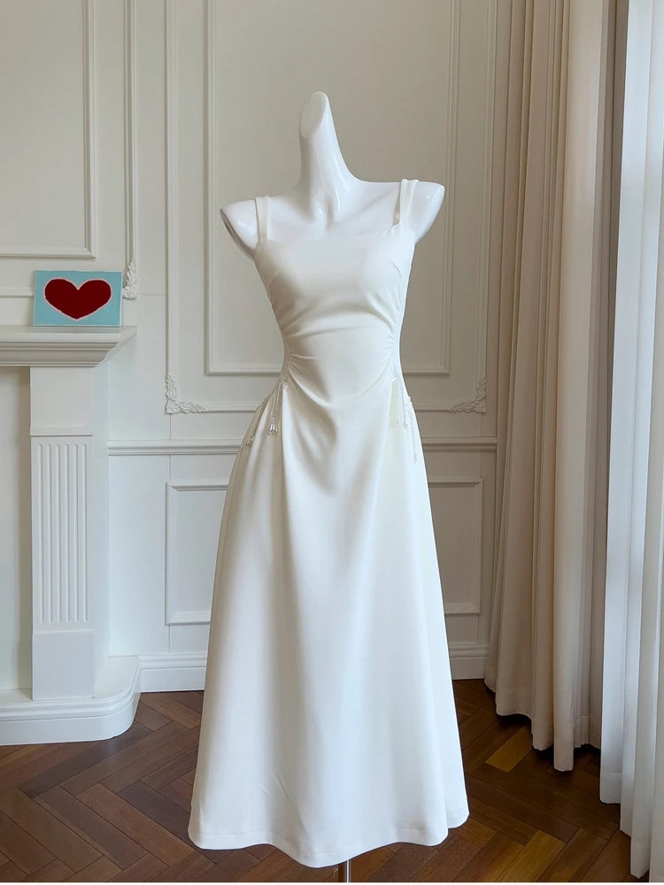 

Ele High-Waist Midi Dr Fosette Tailoring Ceremony Simple White Dr Holiday-long Froth Skirt Faion Ball Gown