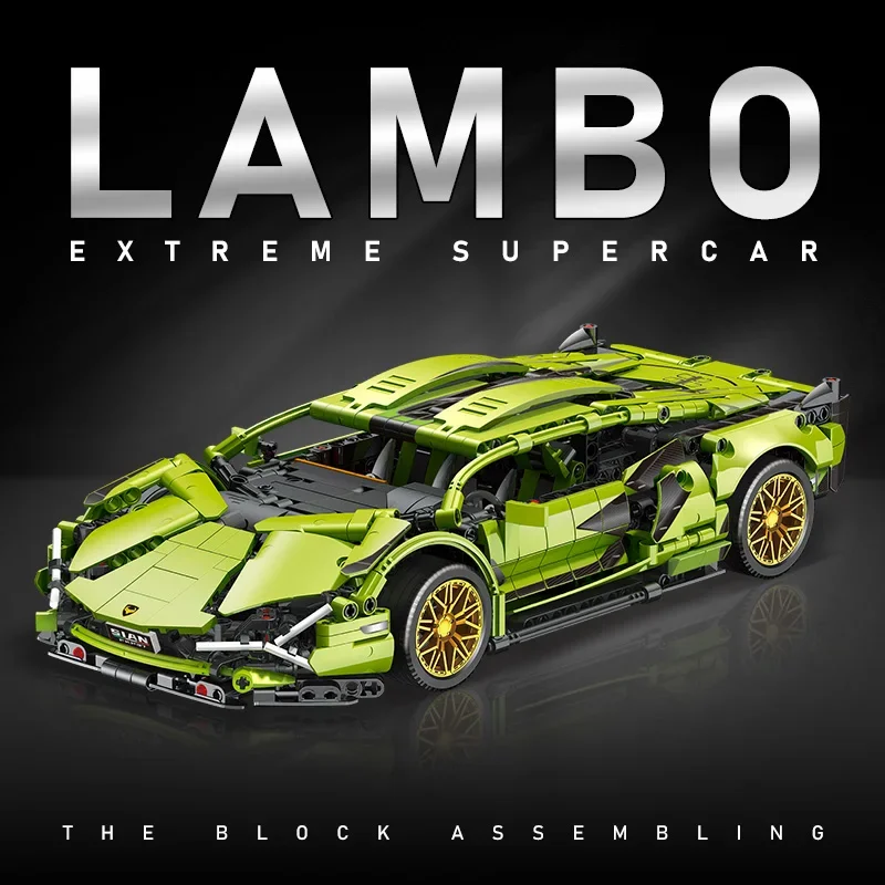 1215PCS Technical Green Lamborghinis Super Sports Car Building Block MOC Model Racing Vehicle Assemble Bricks Toy For Kids Gifts