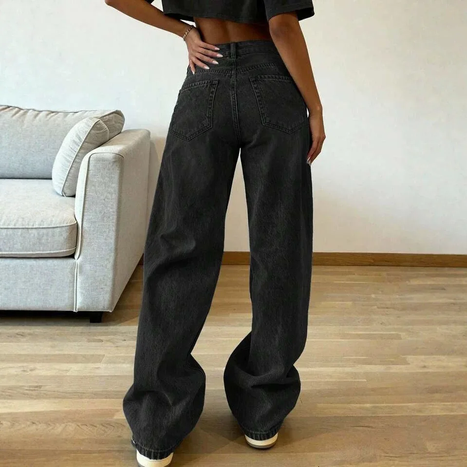 Pants Denim Pant Women Jeans Vintage Loose High Waist Straight Trousers Outerwear Washed Y2k Streetwear Work Casual 2026 Autumn