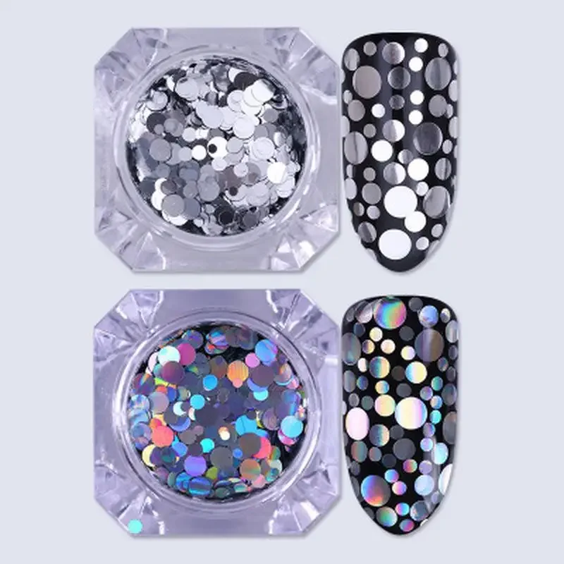 Mixed Size Nail Glitter Paillette Sequins Holographic Silver Flakies Colorful Round Rhombus