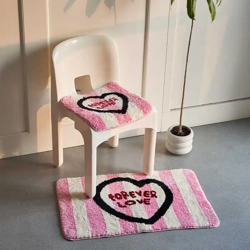 Cartoon Striped Love Rug Living Room Bedroom Kitchen Bathroom Absorbent Machine Washable Doormat Carpet Home Decor Mat Rug