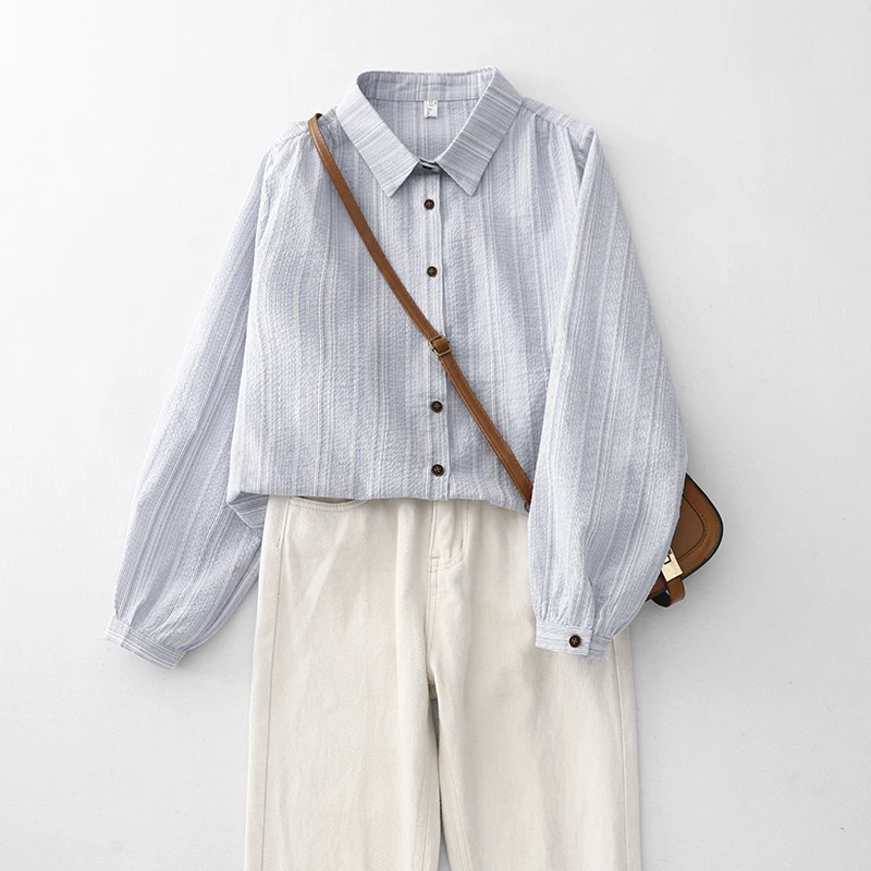 Alta calidad suelta ajuste Casual irt largo Sve rayas un solo botón señoras Faion primavera otoño nueva llegada algodón de bambú