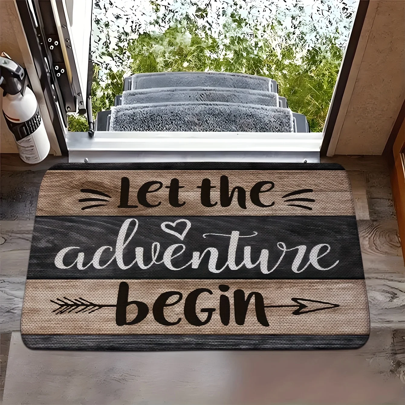Decorative Welcome Doormat Let The Adventure Begin Mat Polyester Porch Entryway Mat Home Decor Indoor Outdoor Waterproof Rug