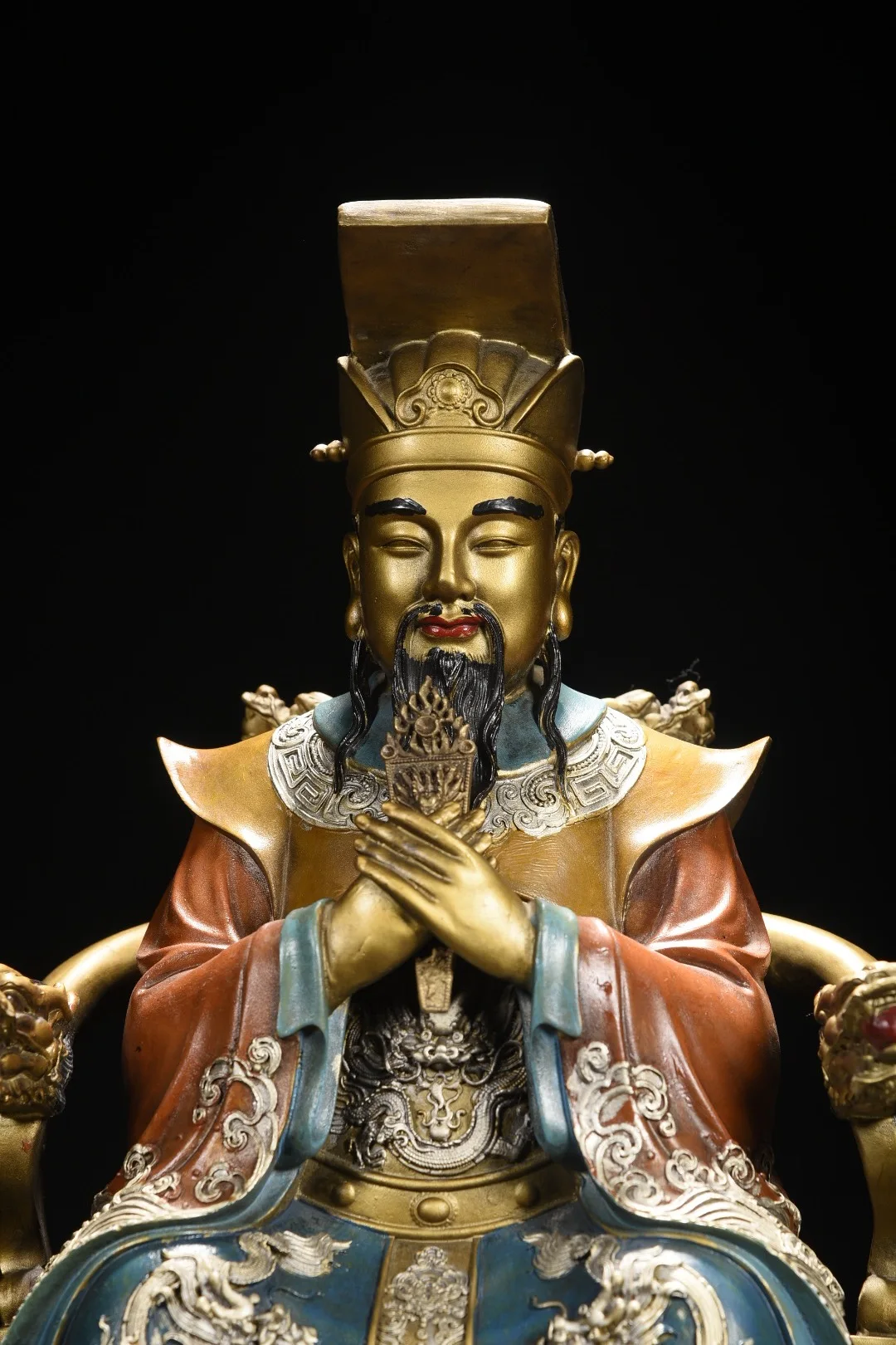 

19"Xizang Folk Collection Old Bronze Painted Dragon Emperor's chair Emperor's chair Immortals Sitting Buddha Worship Hall