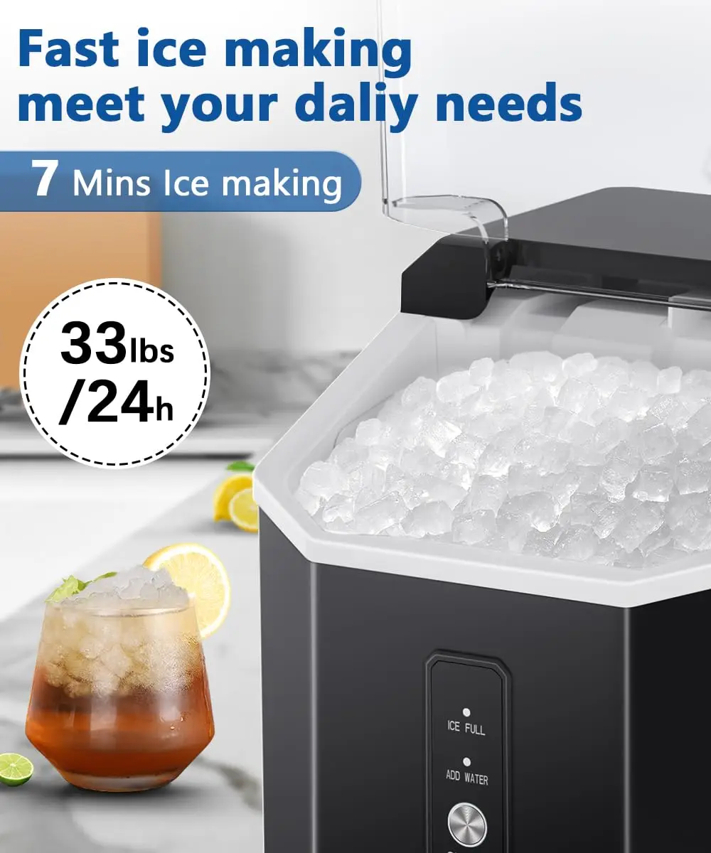 Joy Pebble Nugget Ice Maker, 10,000pcs/33lbs/Day, Portable Handheld Nugget Ice Maker Machine with Handle,