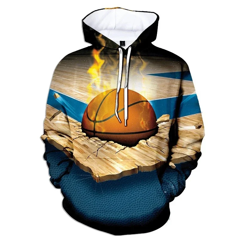 Basketball Pattern Hoodie For Men Autumn Sweatshirt 3D Printing Cool Long Sleeve Sportswear Pullover Casual Oversized Streetwear