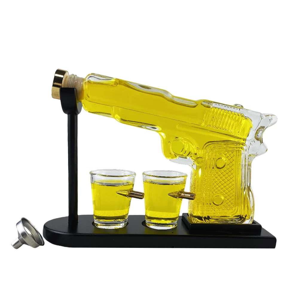 

Glass Pistol Decanter Unique Shaped Craft Liquor Infusion Bottle Whiskey Aerator Gun Style Alcohol Dispenser Party Gifts