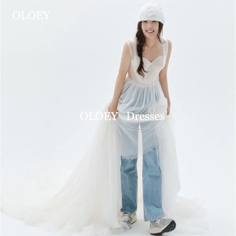 

OLOEY Modren Dots Organza Wedding Dresses Korea Photoshoot Sweetheart A Line Bridal Gowns Floor Length Sleeveless Customized