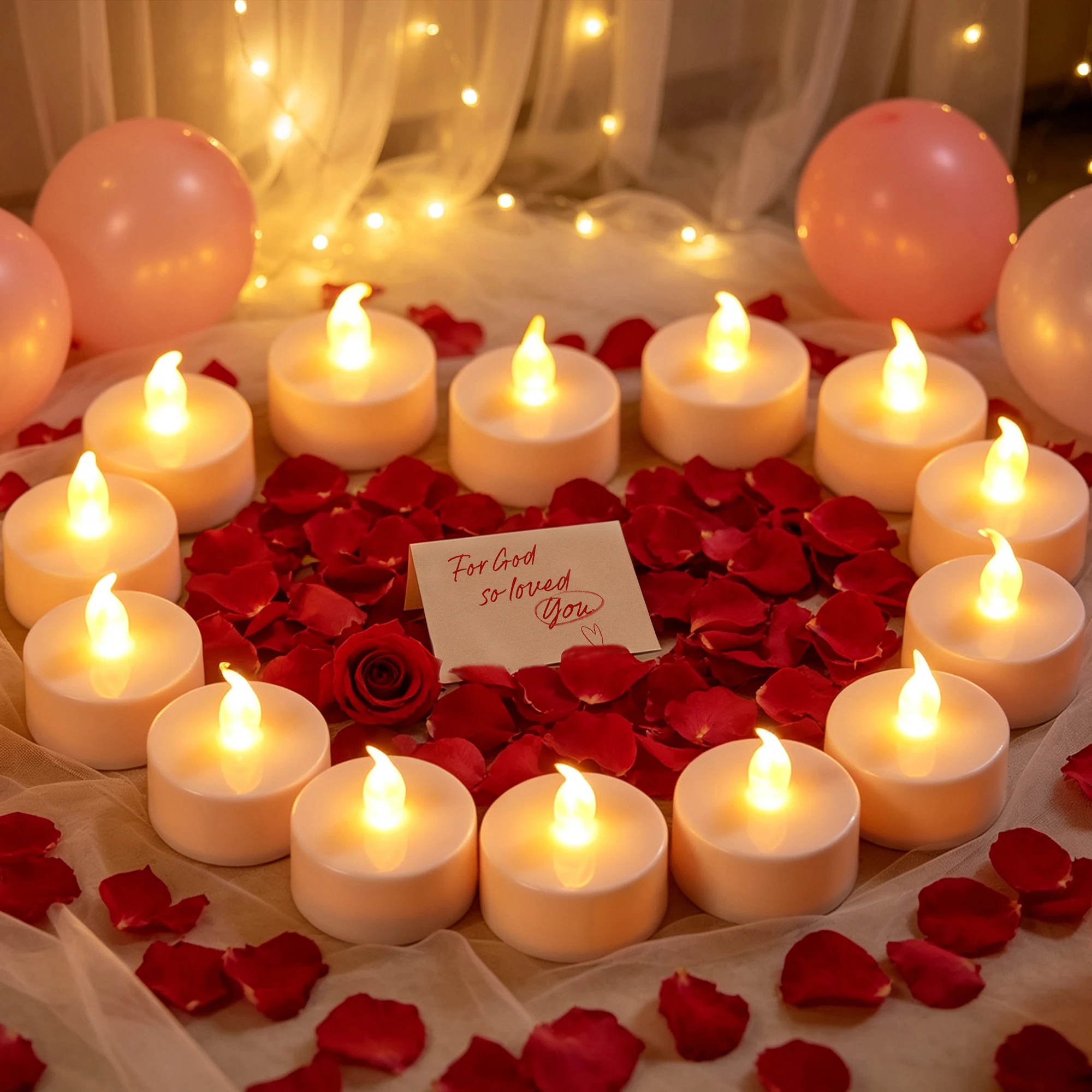 Battery LED Tea Lights 12/24/50/100pcs Flameless Prayer Candles Realistic Flickering Effect Warm Yellow/Warm White Light Creative Wishing Candle for Halloween Christmas Wedding Proposal Party Home Decor