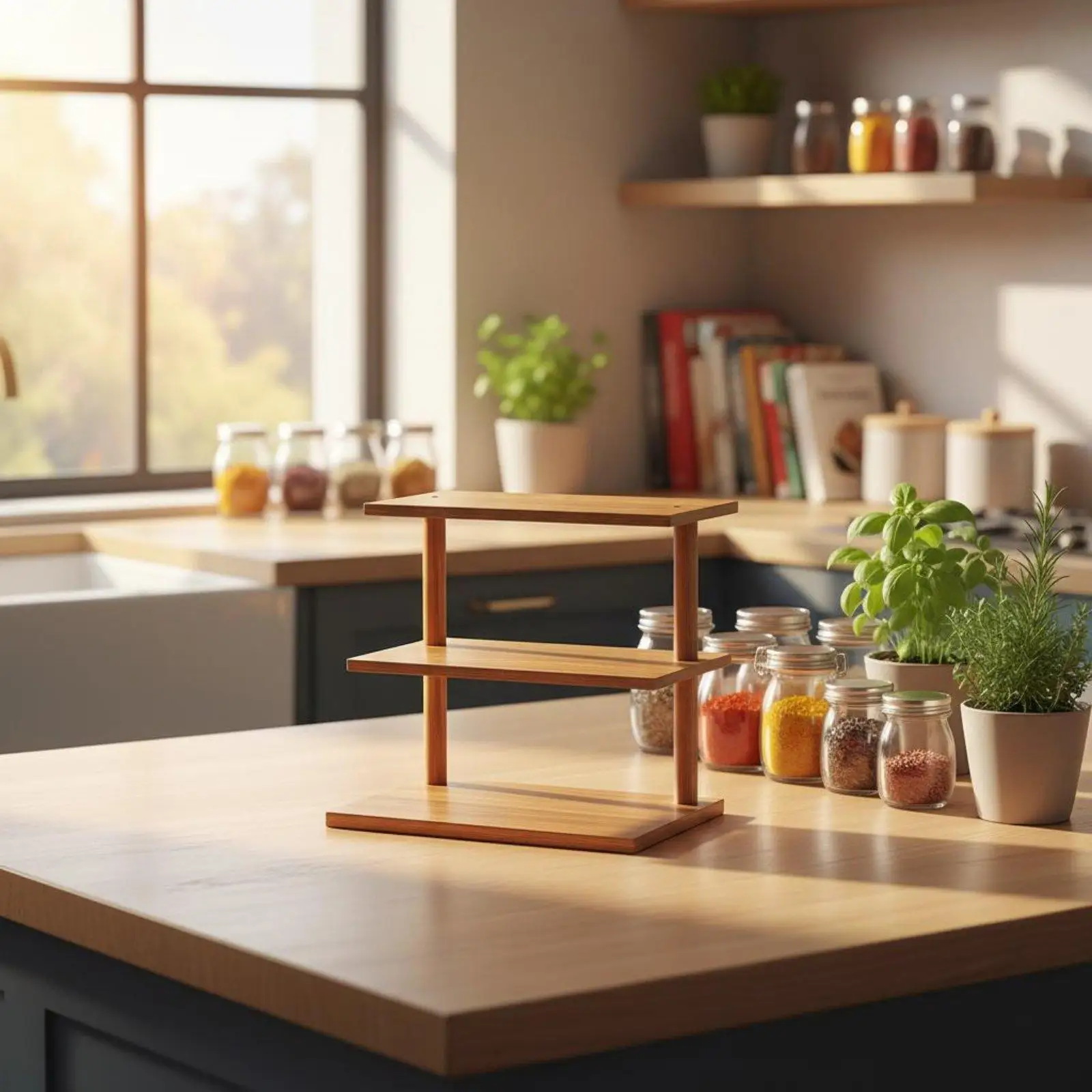 Decorative Wooden Shelf for Kitchen Storage Table Shelf Display Stand and Buffet Presentation for Neat Home Organization