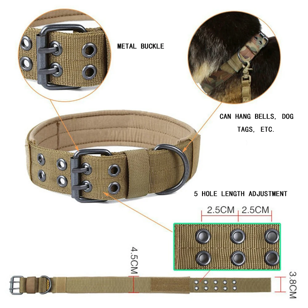 Multi Functional 5-hole Adjustable Tactical Camouflage Dog Collar Pet Outdoor Training Wear-resistant And Durable Dog Collar