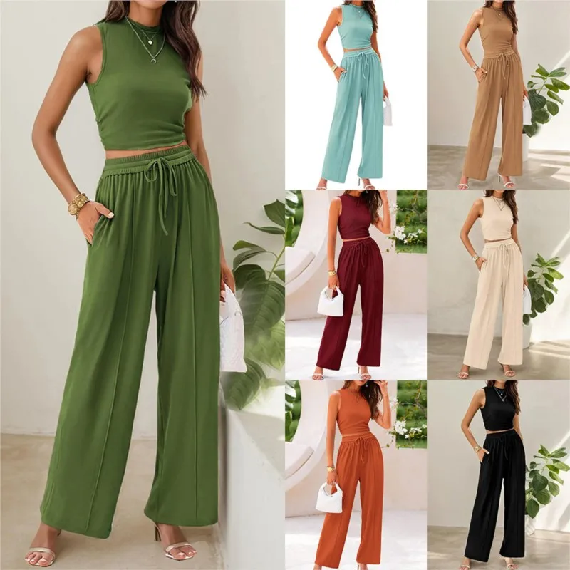 

2025 European American Fashion Casual Suit sleevelessTwo-piece Set Women's Clothing Wholesale conjuntos para mujeres 2 piezas