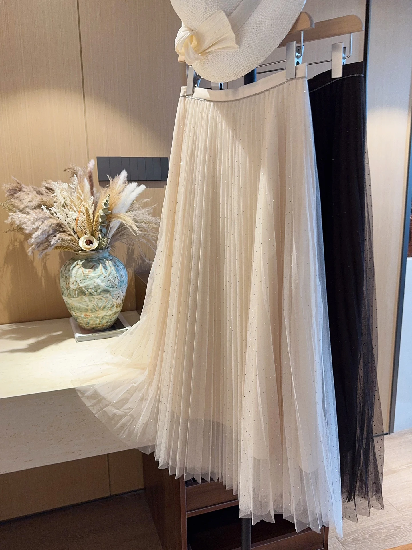 

Romantic Fairy Tale Shiny Sequin Mesh A-Line Skirt Women's High Waist Elegant Polyester Fiber Non-Elastic Spring Summer