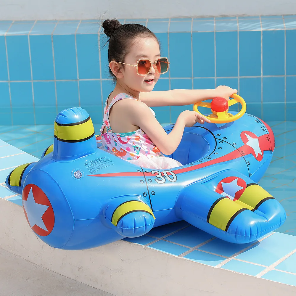 Kids Airplane Infant Float Pool Swimming Ring Inflatable Circle Baby Seat with Steering Wheel Summer Beach Party Pool Toys