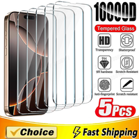 5PCS Tempered Glass For iPhone 16 Pro Max 14 15 Plus 16E Screen Protector For iPhone 15 11 14 Pro Max 12 13 Mini XS XR 8 7 Glass