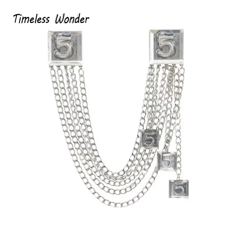 Timeless Wonder Fancy Square Five Chained Brooch Pins for Women Designer Jewelry for Gown Trendy Runway Rare Gift Luxury 5384