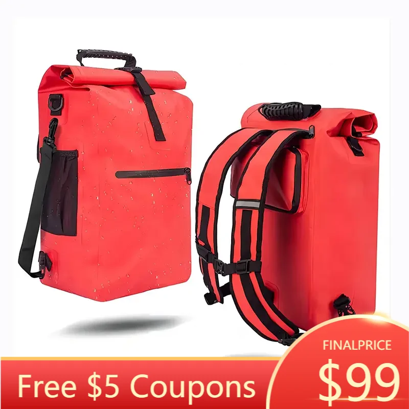 

OEM Trendy Factory Waterproof Bike Bag Quick Release Bicycle Pannier with 3 Functions 25L Capacity Riding Bag