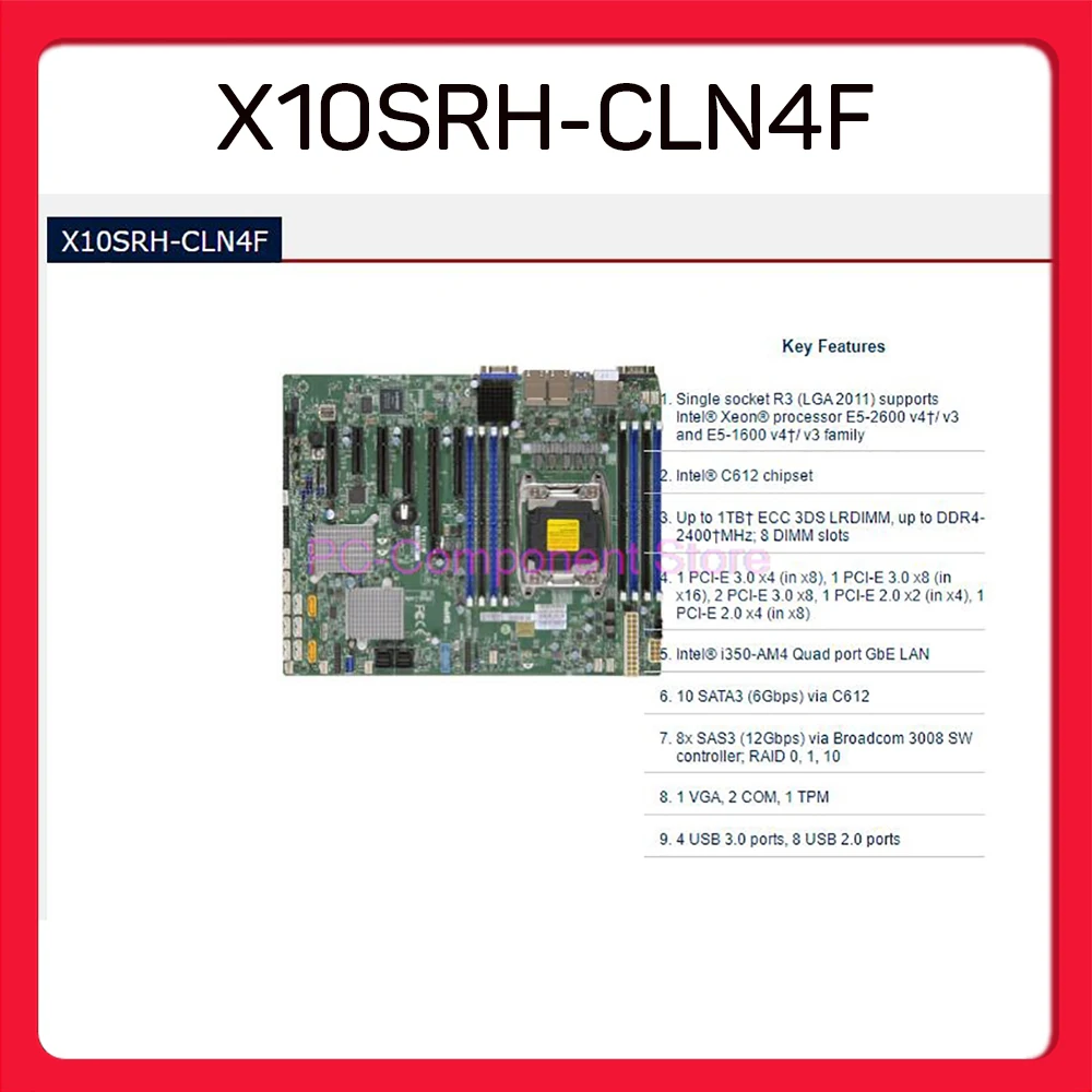 Server Motherboard For Supermicro Two-way Server Gigabit Ethernet Port C612 Chip SAS SATA X10SRH-CLN4F