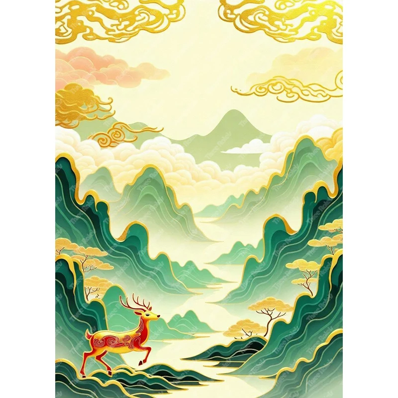 Three Ratels  Golden Deer in the Dreamy Forest art wall sticker for home Decoration waterproof self-adhesive