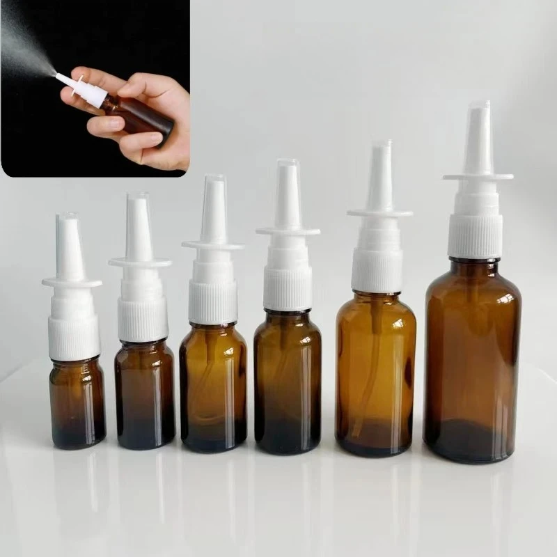 

5/3/1PCS 5-50ML Empty Refillable Amber Glass Spray Bottles Pump Sprayer Mist Nose Spray Refillable Bottle for Medical Packaging