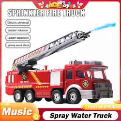 Camión de bomberos de agua pulverizada para niños, juguete eléctrico de bombero, vehículo de motor, coche, música ligera, educativo