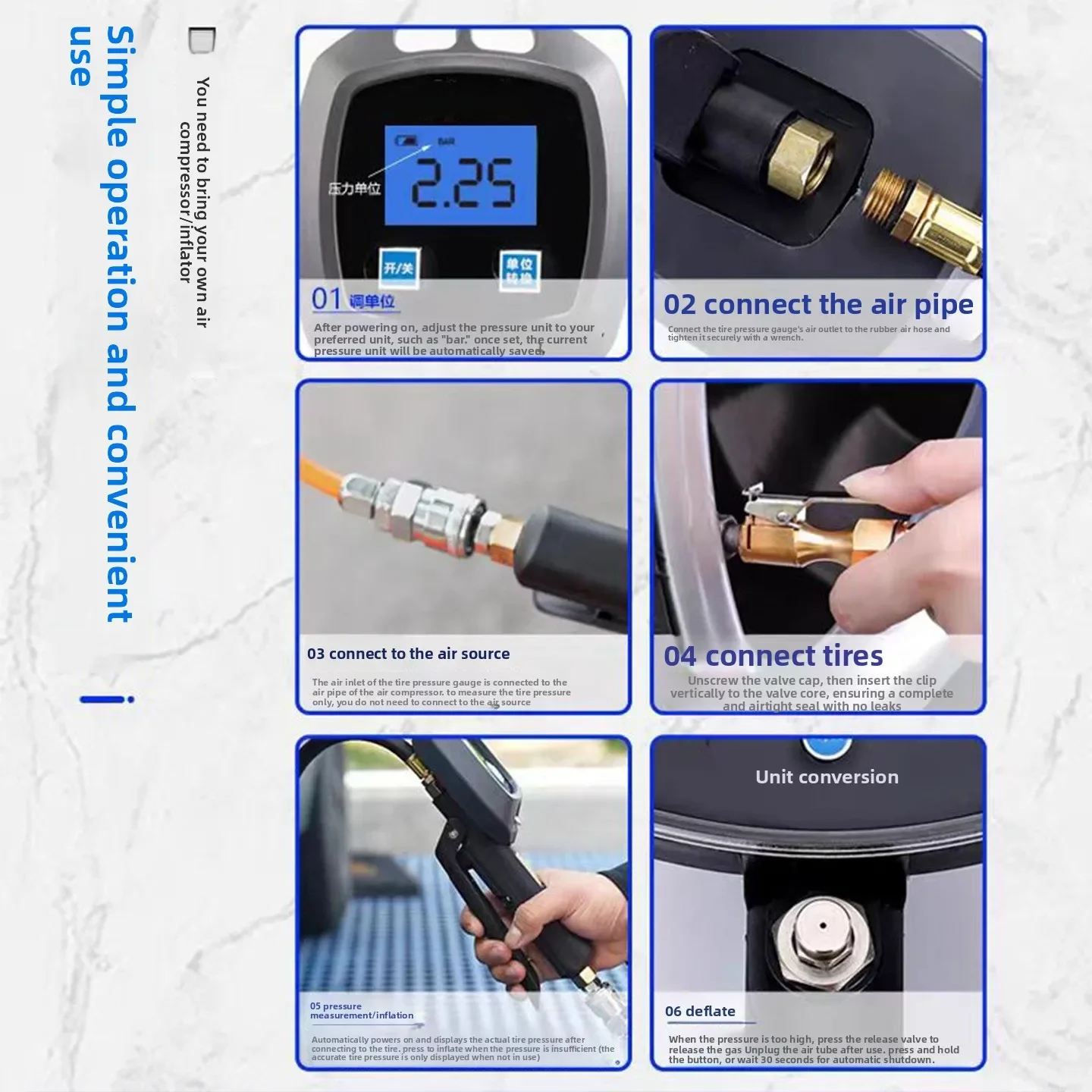 

Высокоточный пневматический пистолет для автомобильных шин Able, цифровой электронный манометр с манометром воздуха, давление в шинах G