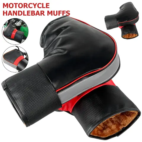 1Pair Motorcycle Handlebar Cover Winter Battery Bike Windshield Gloves Windproof Warm Handle Thickened Reflective Strip