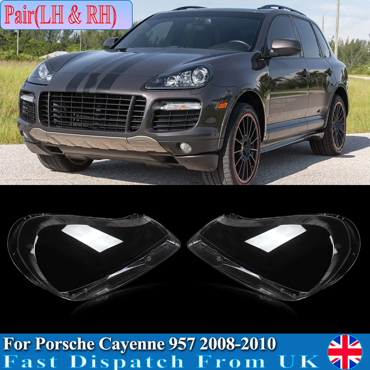 

Fits For Porsche Cayenne GTS Base Turbo Sport 2008-2010 Headlight Lens Covers Replacement Clear Shell Headlights Lampshades