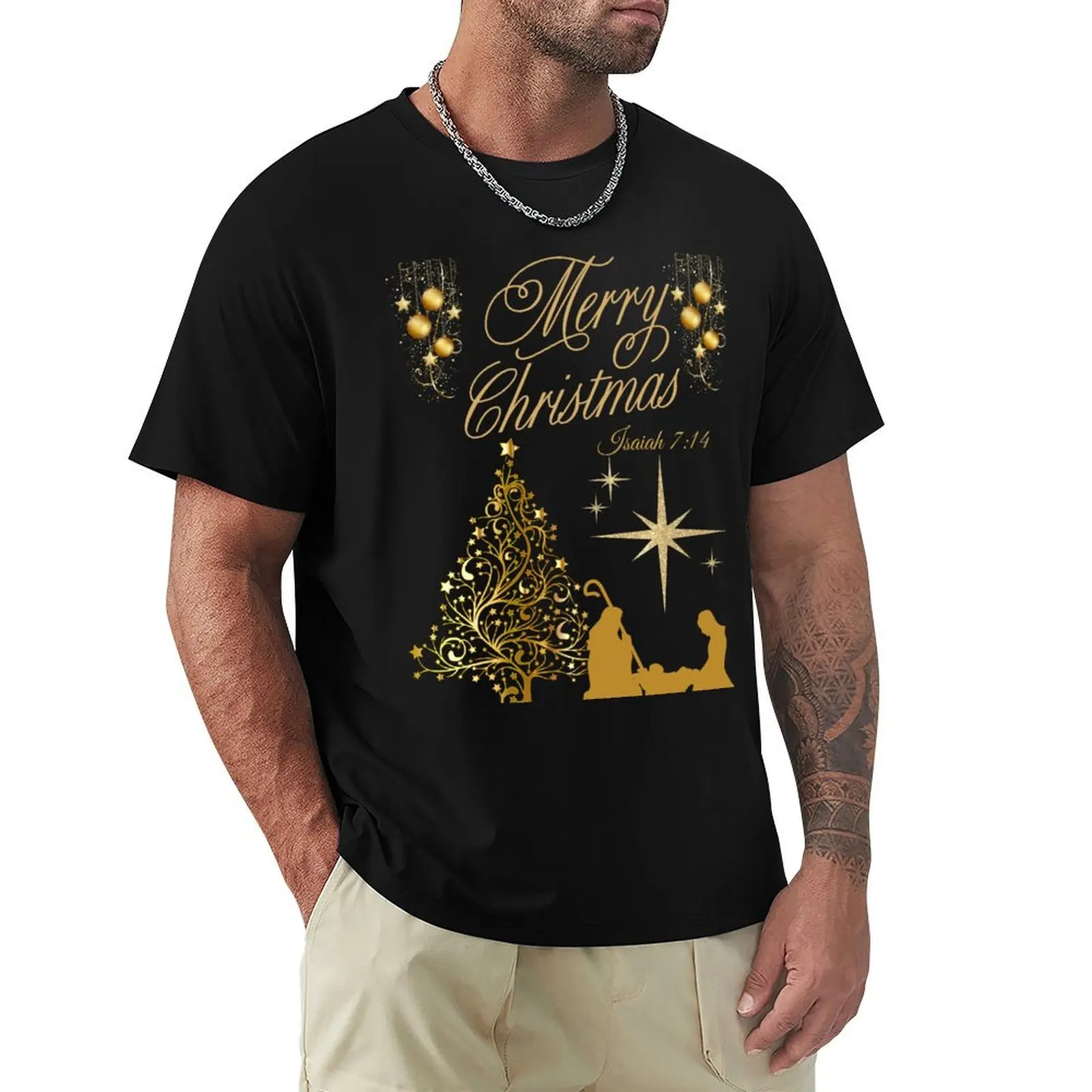Merry Christmas Nativity Scene Isaiah 7:14 T-Shirt Anti-Wrinkle Short Sleeve T-Shirt