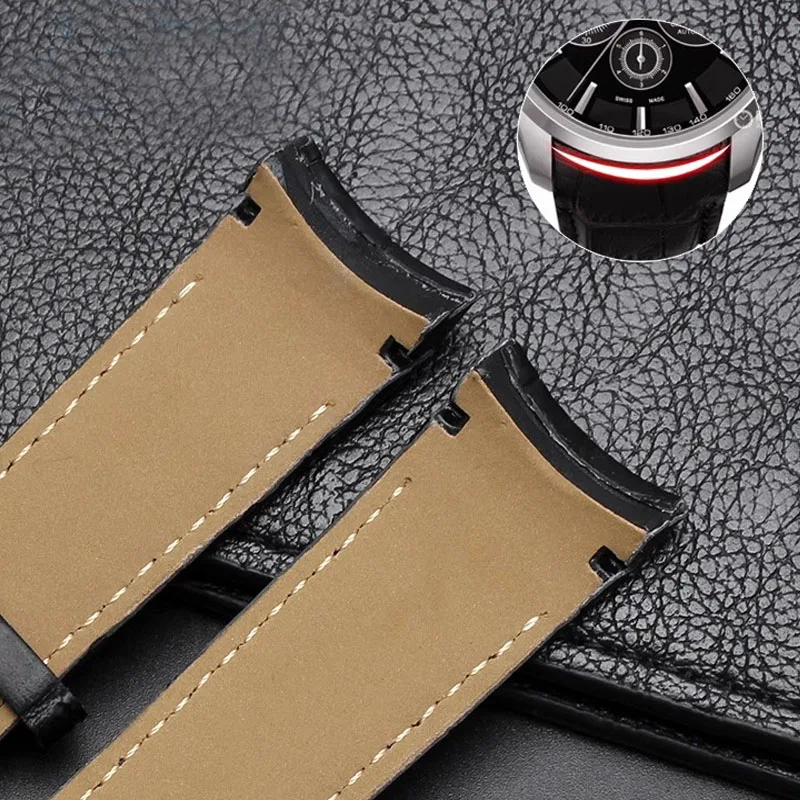 Curved End Genuine Leather Watchband 22mm 23mm 24mm for Tissot Couturier T035 Watch Band Steel Buckle Strap Wristband Bracelet