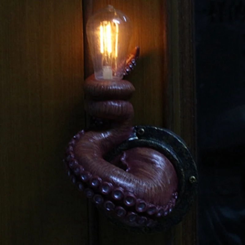 Wall Light Octopus Vintage Tentacle Shape Wall Lamp Realistic Resin Animal LED Sconce Home Aisle Bar Decorative Light