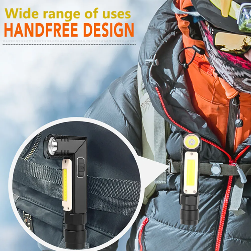 Portable COB LED Flashlight 90° Corner USB Rechargeable Flashlight Magnetic Lantern Pendant Light Camping Flashlight